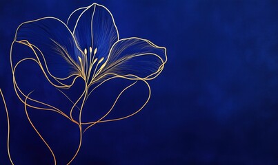 Wall Mural - A blue background with a gold flower in the center. The flower is drawn in a very detailed and intricate way