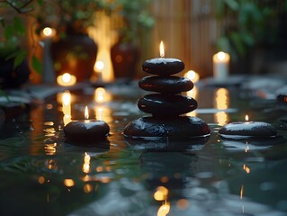 Captivating Zen Inspired Stone Massage Ambiance with Flickering Candlelight