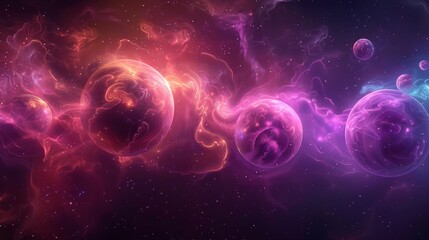 Wall Mural - Floating Aurora Spheres: Spheres glowing with aurora colors, floating gently in a cosmic void.