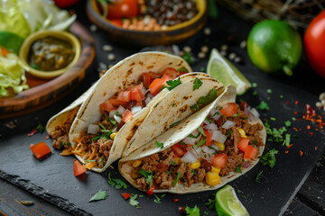 Delicious Tacos with Ground Beef, Tomatoes, Onions, and Corn