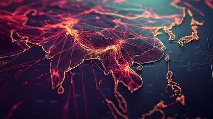Poster - Skewed Global Trade Routes Centered on China in 3D Map Visualization