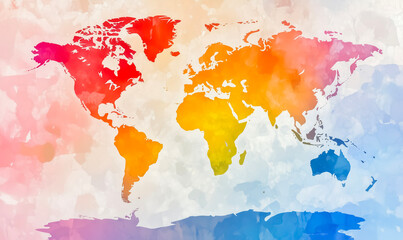 Poster - a colorful world map with the continents of africa, asia, europe, north america, and south america