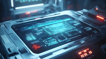 Poster - Sleek and Futuristic 3D Visualization of an Advanced Medical Device with Glowing Interfaces