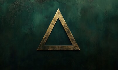 Aufkleber - A gold triangle is on a green background. The triangle is the main focus of the image. The color green is used for the background, which gives the image a calm and soothing mood
