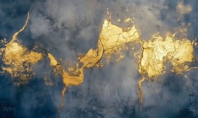 Poster - a painting of a landscape with a large crack in the sky. the crack is filled with gold, giving the p
