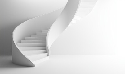 Wall Mural - A white staircase with a white wall in the background. The staircase is curved and has a spiral shape