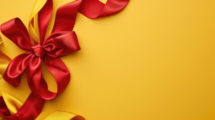 Poster - Red ribbon frame on yellow background for festive holiday invite