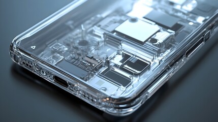 Poster - Transparent 3D Render of Futuristic Glass Smartphone Revealing Internal Components