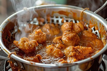 pot of chicken tcodan is being cooked in a thick brown sauce