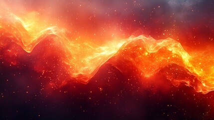 Poster - Abstract swirling flames with glowing embers against a dark cosmic background