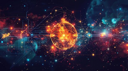 Wall Mural - Field theory and particle physics concept highlighting the interactions of physical fields, particle behavior, and experimental techniques for understanding fundamental physics. high resolution