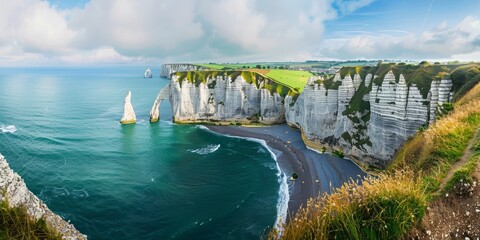 Canvas Print - Spectacular white Cliffs of Etretat Natural Wonders of Normandy