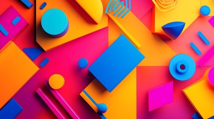 Poster - Vibrant Abstract 3D Geometric Pattern with Dynamic Shapes and Colorful Textures
