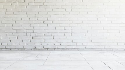 Canvas Print - White brick wall and a tiled floor, which are elements of interior design and architecture