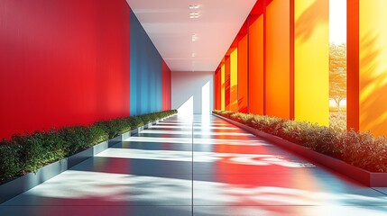 Poster - Stylish contemporary building interior with colorful accents and a minimalist modern design creating a clean and visually engaging space with simple features. high resolution Illustration in the