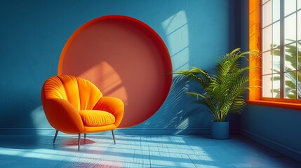 Sticker - Sophisticated colorful interior space featuring minimalist design and modern elements creating a clean and visually appealing environment with vibrant details. high resolution Illustration in the