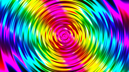Poster - Colorful concentric neon circle. Multicolor RGB swirl background. Neon futuristic abstract magic circle. Spiral illustration. Wavy pattern. 3D rendering.