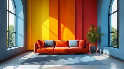 Wall Mural - Elegant interior design featuring bright colors and clean, minimalist architecture, creating a visually engaging and modern space with sophisticated details. high resolution Illustration, in the