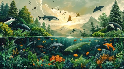 Wall Mural - Highlight the impact of global warming on biodiversity with a visual of endangered species and habitats threatened by climate change, emphasizing the need for urgent action. high resolution