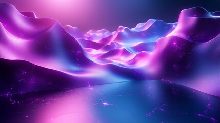 Poster - A vibrant, surreal landscape of purple and blue waves under a soft light