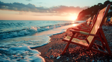 Poster - Summer beach loungers: close-up by the sea