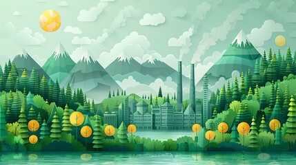 Wall Mural - Showcase carbon credit success stories with a visual of projects that have significantly reduced emissions, improved ecosystems, and contributed to climate change mitigation. high resolution