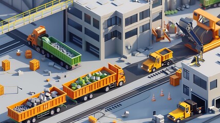 Wall Mural - Factory zone with conveyor belts and trucks