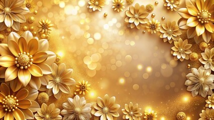 Gold flowers background with beautiful blooms and shimmering petals, gold, flowers, background, beautiful, blooms, shimmering