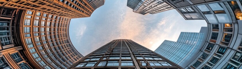 Aufkleber - Low Angle View of Modern Skyscrapers Against a Cloudy Sky