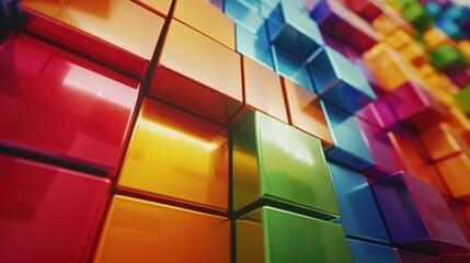 Wall Mural - Volumetric cubes on a bright, abstract background with a three -dimensional geometric design with bright colors for digital and graphic projects.