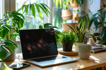 Wall Mural - Laptop and Plants on a Desk