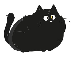 Wall Mural - PNG chubby black cat element, transparent background