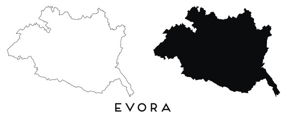 Wall Mural - Evora map outline and black silhouette vector