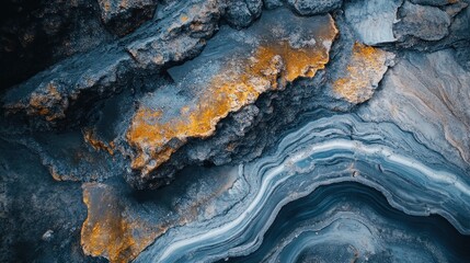 Poster - Abstract Patterns of Blue, Grey, and Yellow Rocks