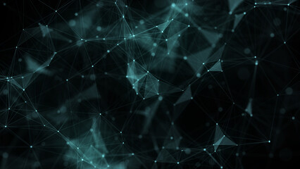 Poster - Blue network connection structure. Digital background with dots and lines. Big data visualization. 3D rendering.