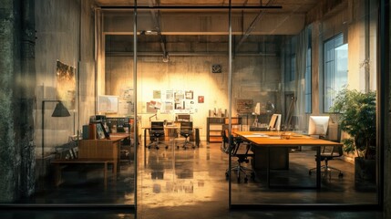 Aufkleber - A Glimpse Through Glass Walls into a Modern Office Space