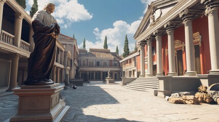 Aufkleber - Ancient Roman Statue in a Stone Courtyard