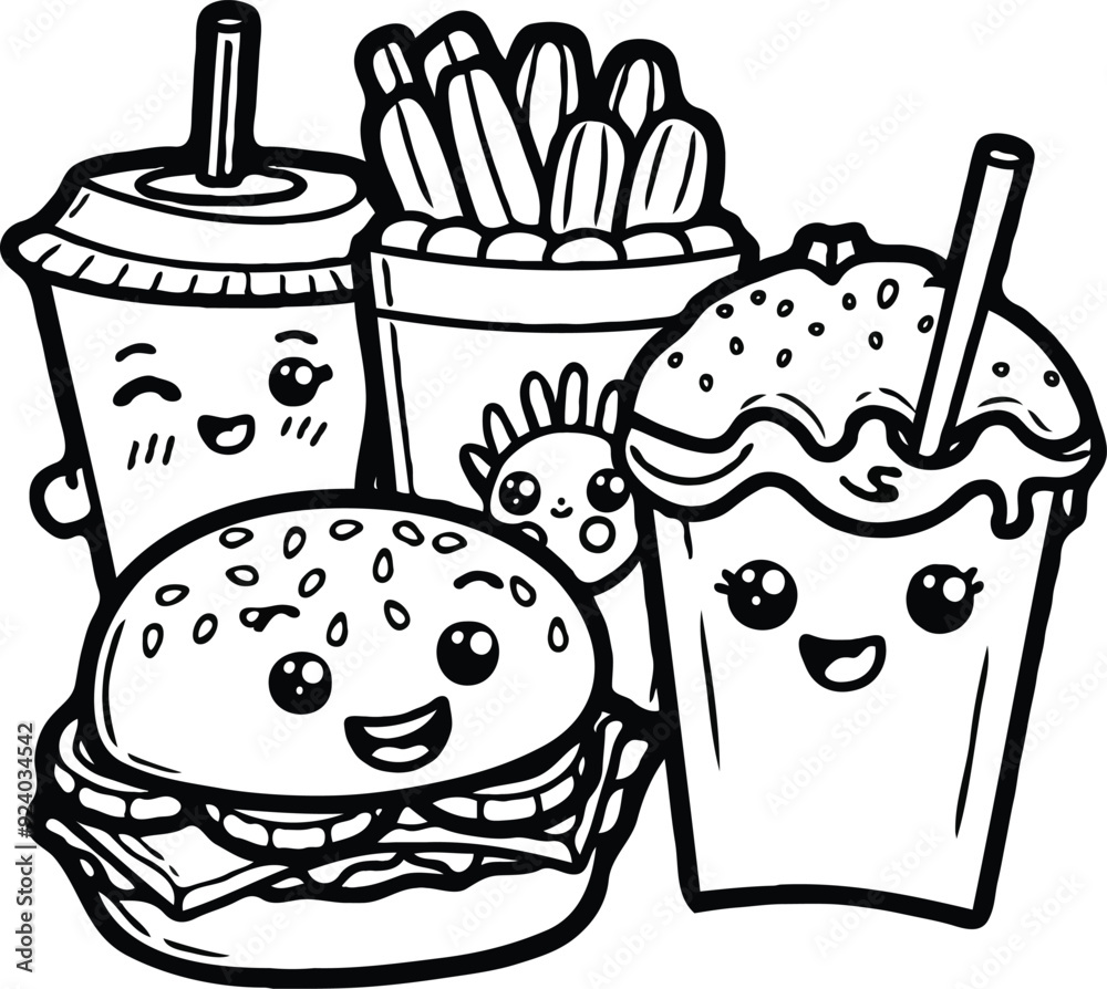 Cute kawaii coloring page for kids. Cartoon vector characters. happy ...