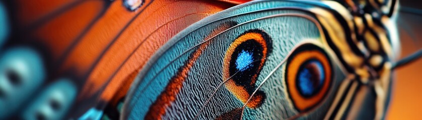 Aufkleber - Close-up of a butterfly wing with intricate patterns and vibrant colors.