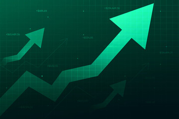 Poster - Green growth graph with arrows showing upward trend, profit in business concept backdrop. Elegant finance growth concept background  
