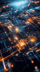 Poster - A hyperrealistic 2D animation of a world map with dynamic flight paths and communication lines appearing and disappearing, representing global travel and international networking