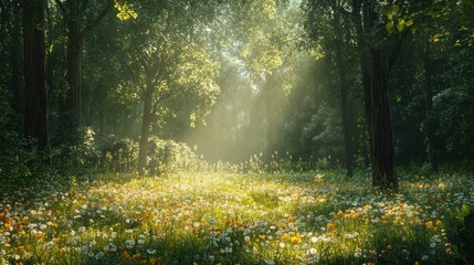 Poster - Sunbeams Through a Forest Clearing