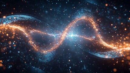 Poster - Abstract swirling patterns of glowing light particles on a cosmic background at night