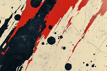 Poster - Abstract art with red and black splashes on a textured beige background
