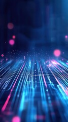 Poster - Digitally rendered animation of a futuristic digital landscape with holographic interfaces and floating data points, ideal for technology-themed content