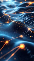 Poster - Digitally rendered animation of a dynamic neural digital network with interconnected nodes and glowing lines, representing advanced AI and machine learning