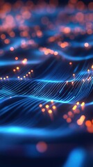 Poster - Digitally rendered animation of a futuristic digital landscape with holographic interfaces and floating data points, ideal for technology-themed content
