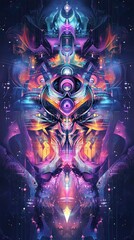 Wall Mural - A colorful, abstract painting of a man with a purple head and a purple body