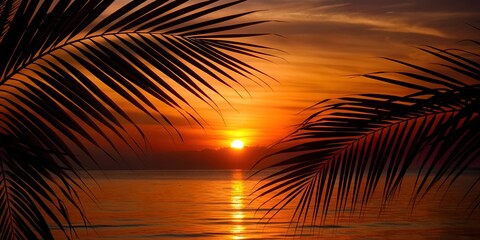 Wall Mural - palm silhouette at sunset