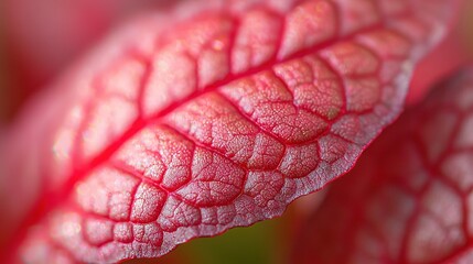 Sticker -   A detailed close-up of a vibrant red leaf against a lush green background in the focal point of the photograph